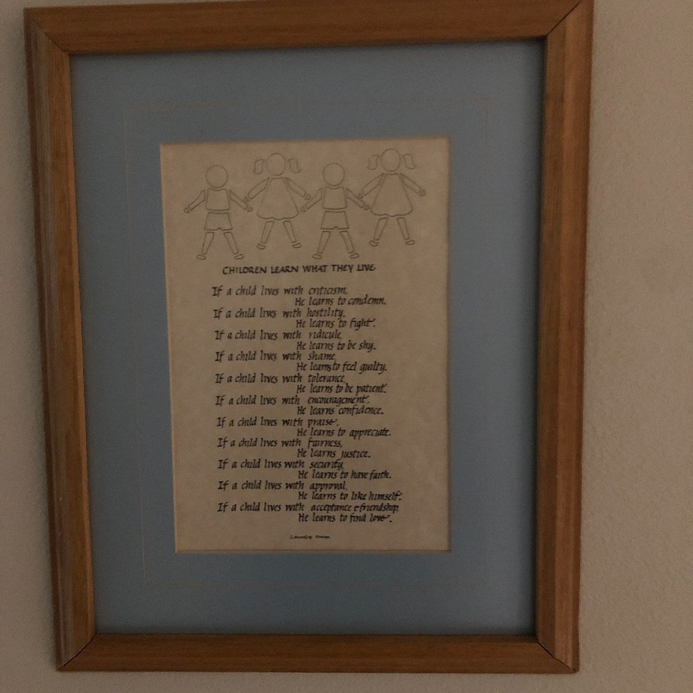 Inspirational Framed Calligraphy Print "Children Learn What They Live"